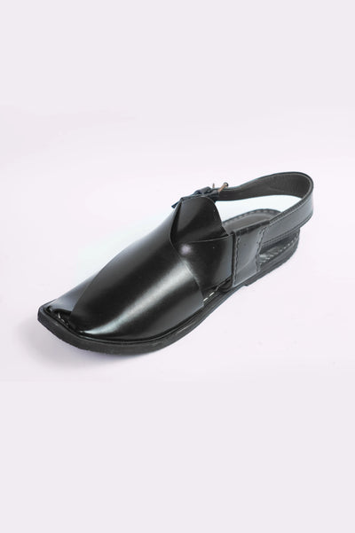 Shiny Black Traditional Peshawari Chappal