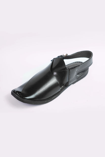 Shiny Black Traditional Peshawari Chappal
