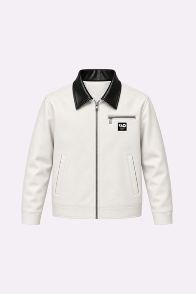 White Faux Leather Zip-Up Jacket