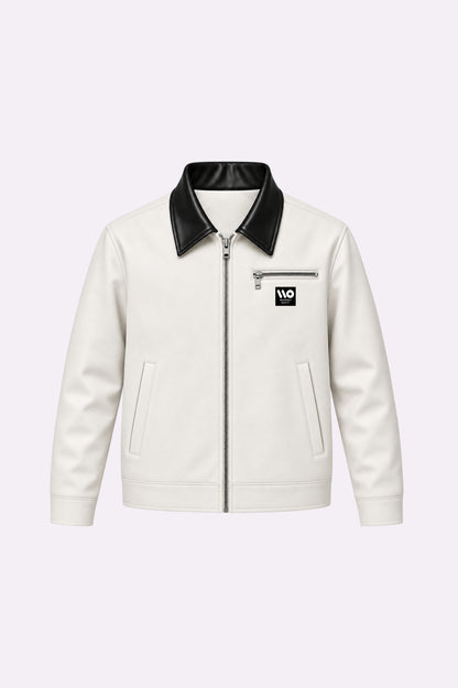White Faux Leather Zip-Up Jacket