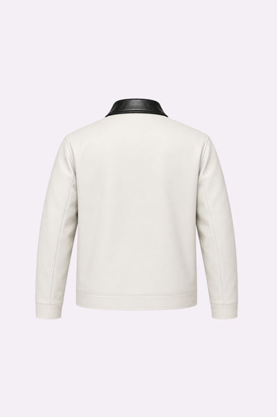White Faux Leather Zip-Up Jacket