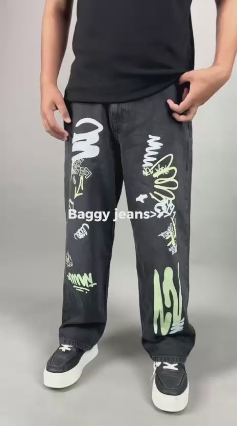 Black Graffiti Baggy Jeans