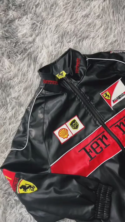 Ferrari F1 Black Faux Leather Racing Jacket