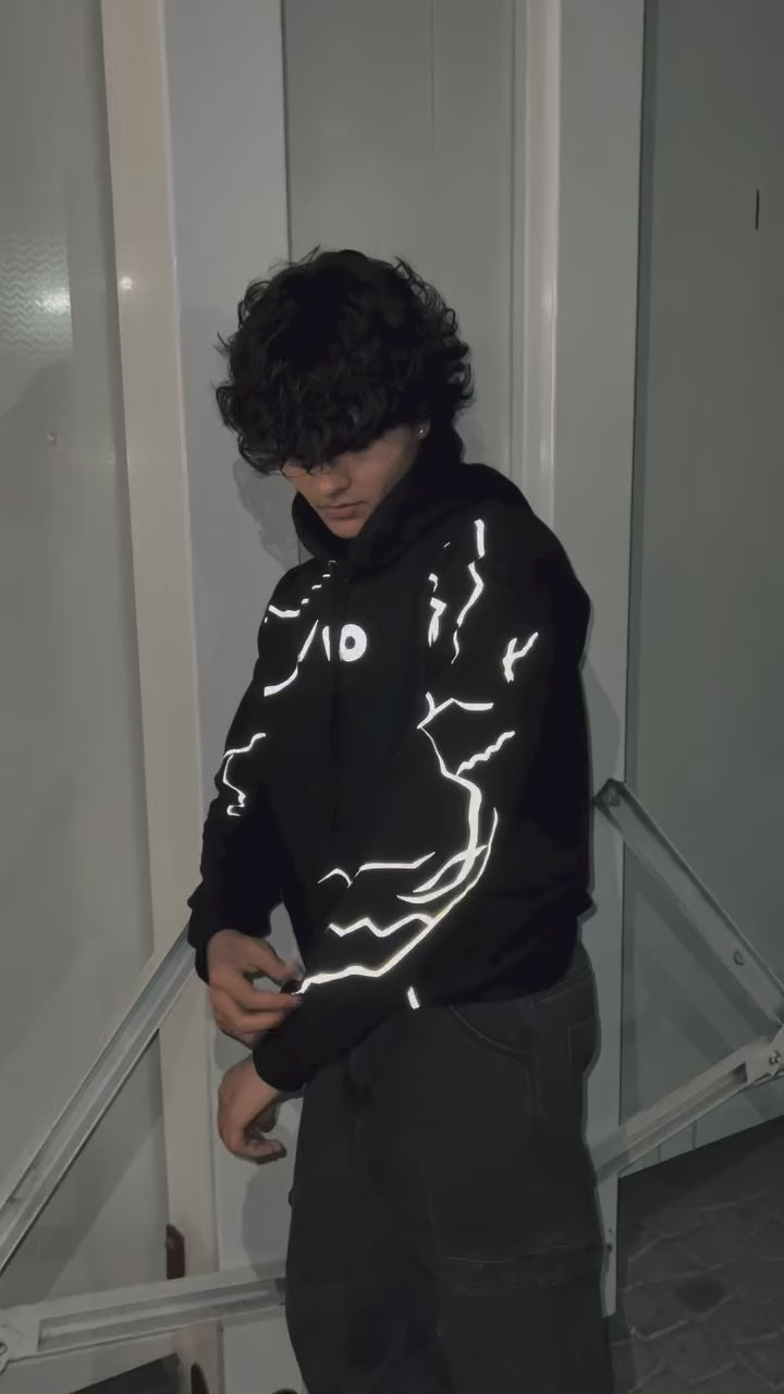Lightning_Print_Fleece_Pullover_Black_Hoodie_For_Unisex