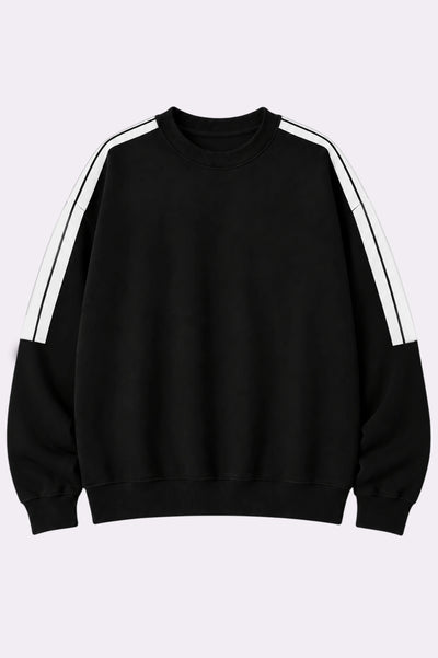 Black Urban Stripe Crewneck Sweatshirt - Print1