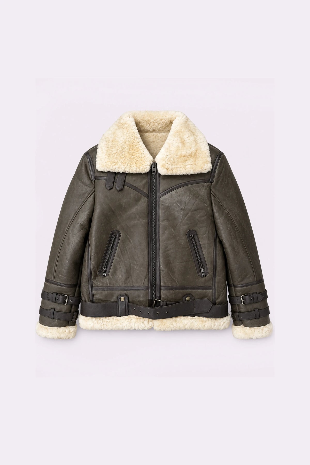 Shearling Aviator Bomber Jacket - front view