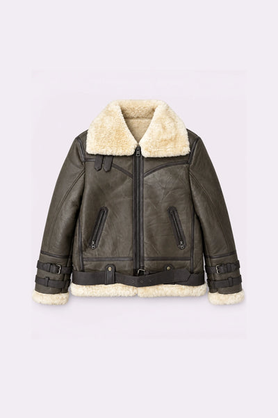 Shearling Aviator Bomber Jacket - front view