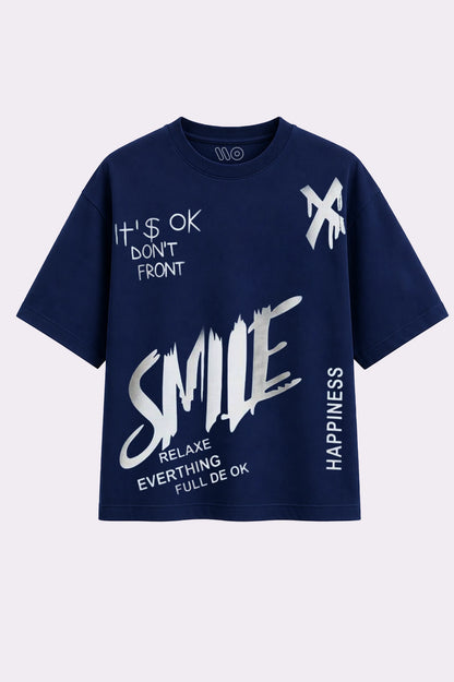 Juniors Smile X Navy Graphic Tees