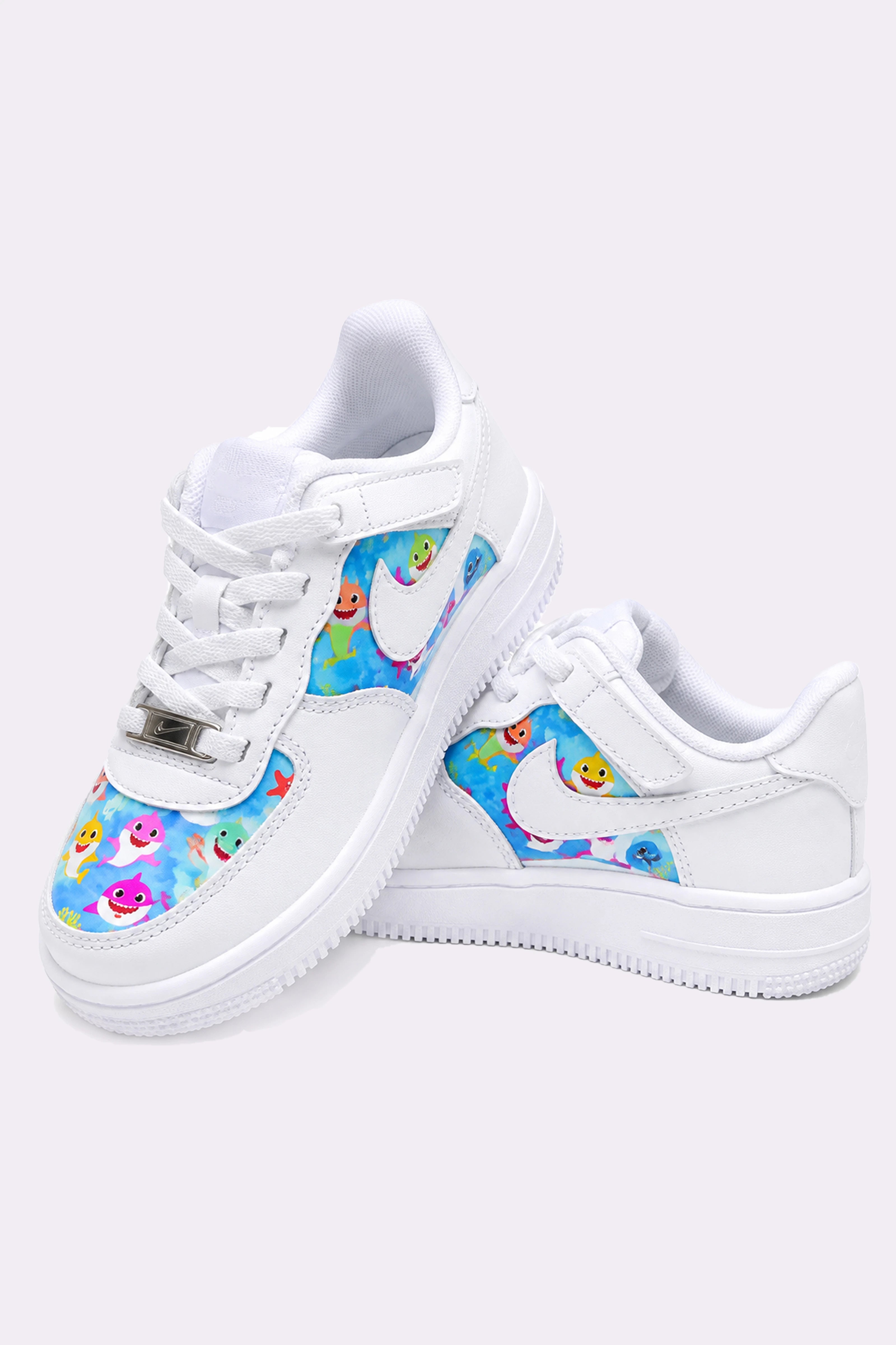 Baby Shark Hand-Painted White Sneakers