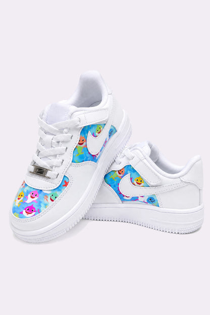 Baby Shark Hand-Painted White Sneakers