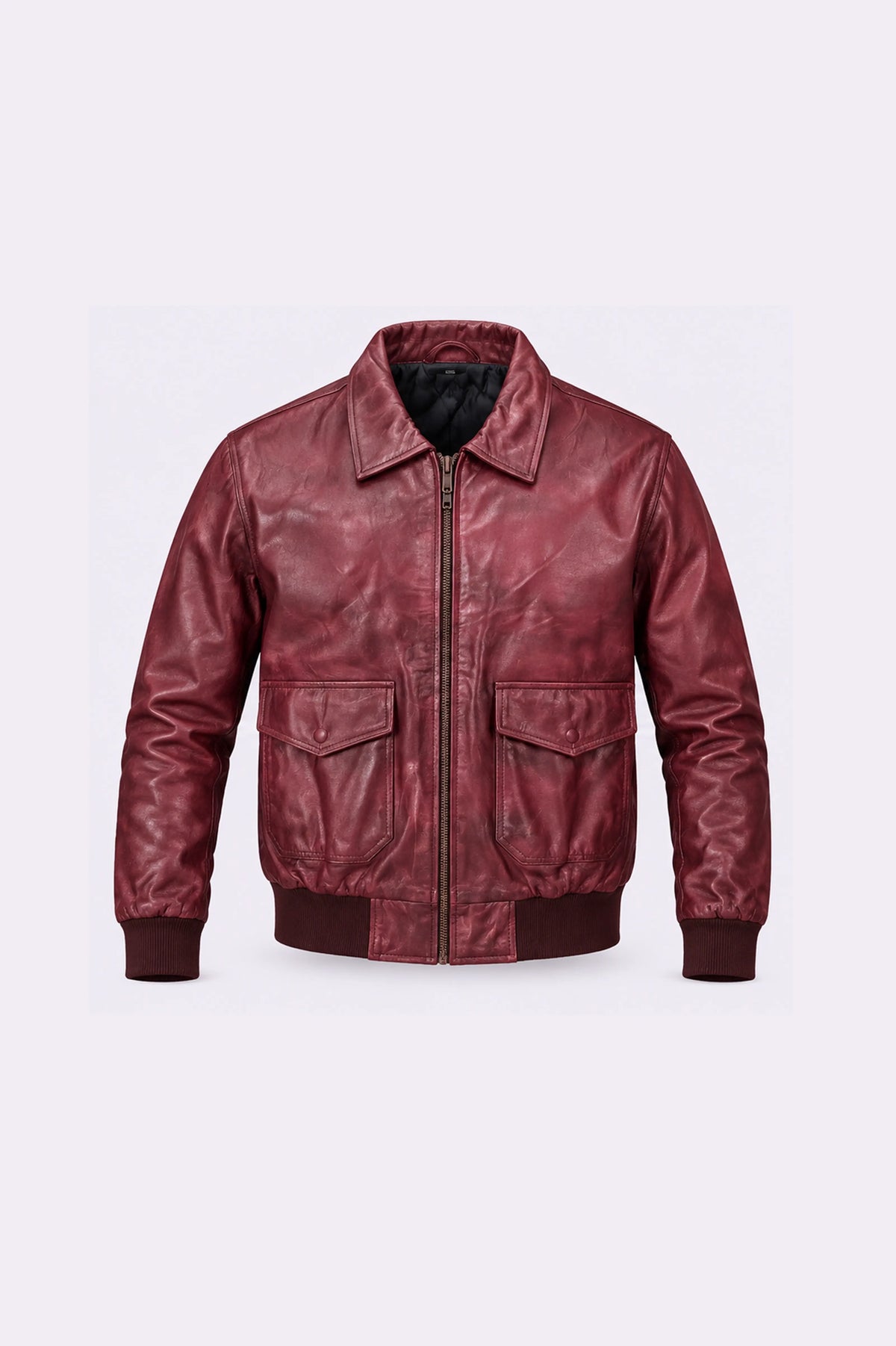 Maroon Leather Bomber Jacket - Sizexl