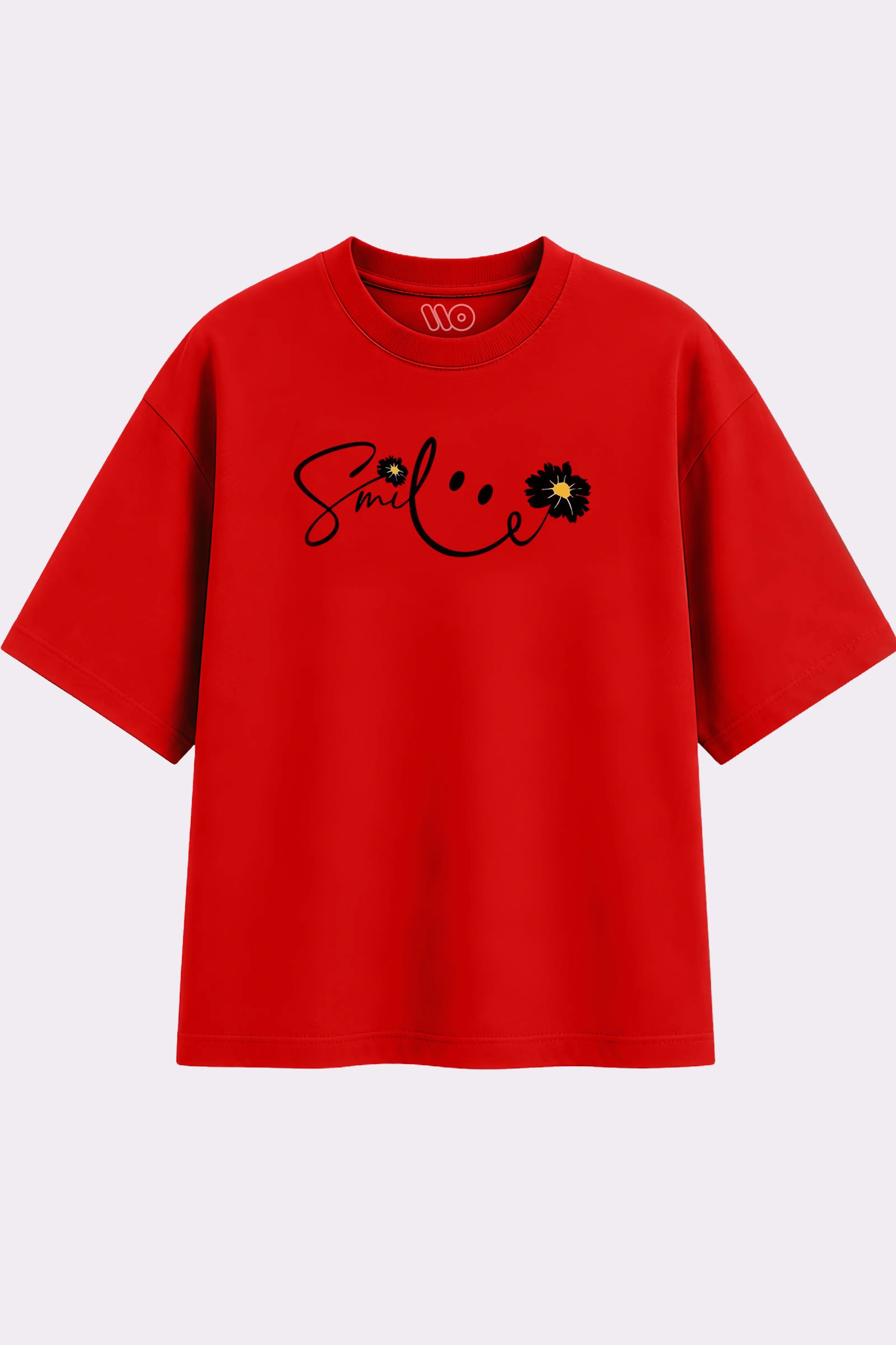 Smile Floral Graphic Red T-Shirt