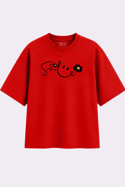 Smile Floral Graphic Red T-Shirt