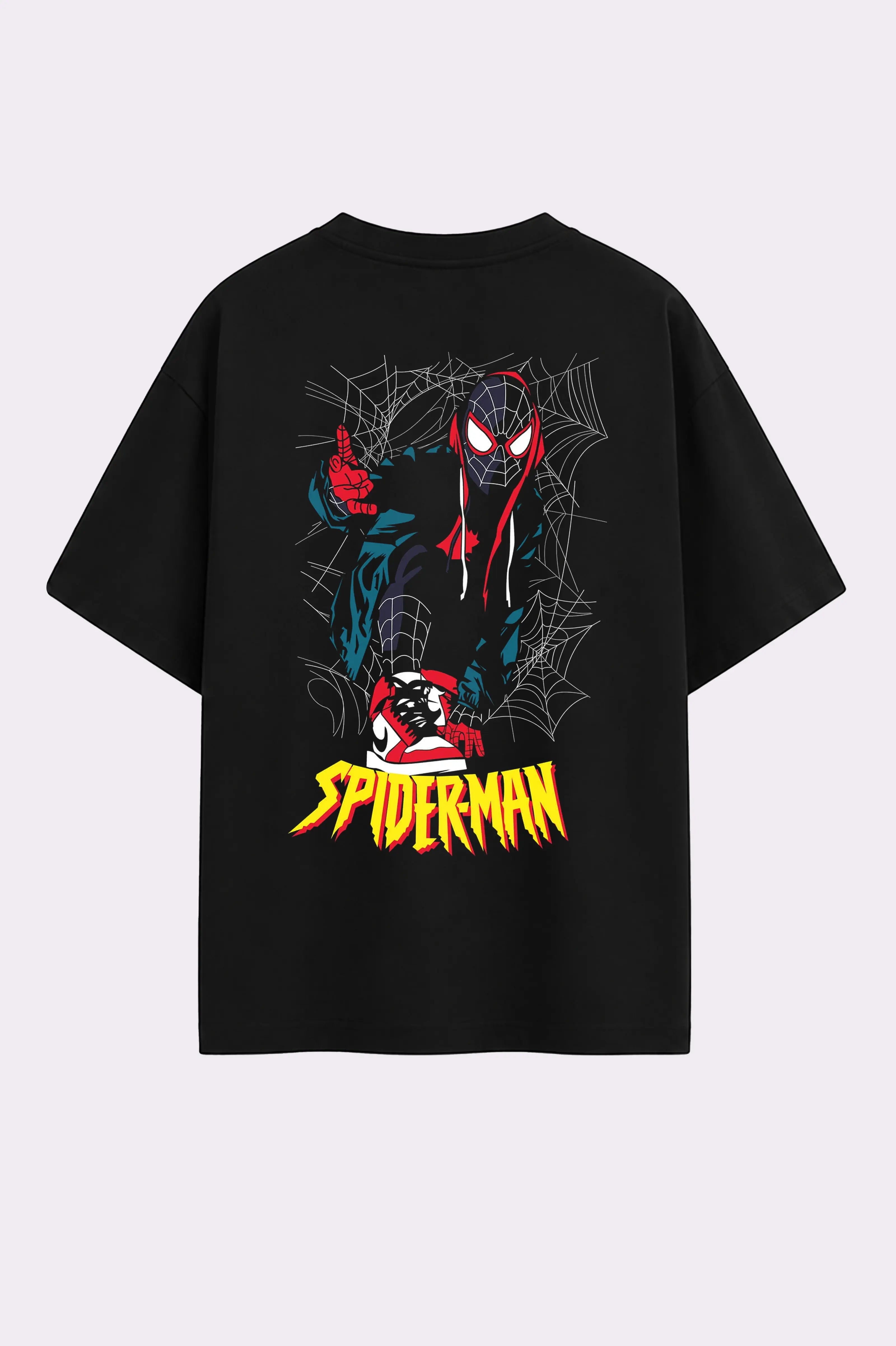 Spider-Man Printed Black Oversized T-Shirt