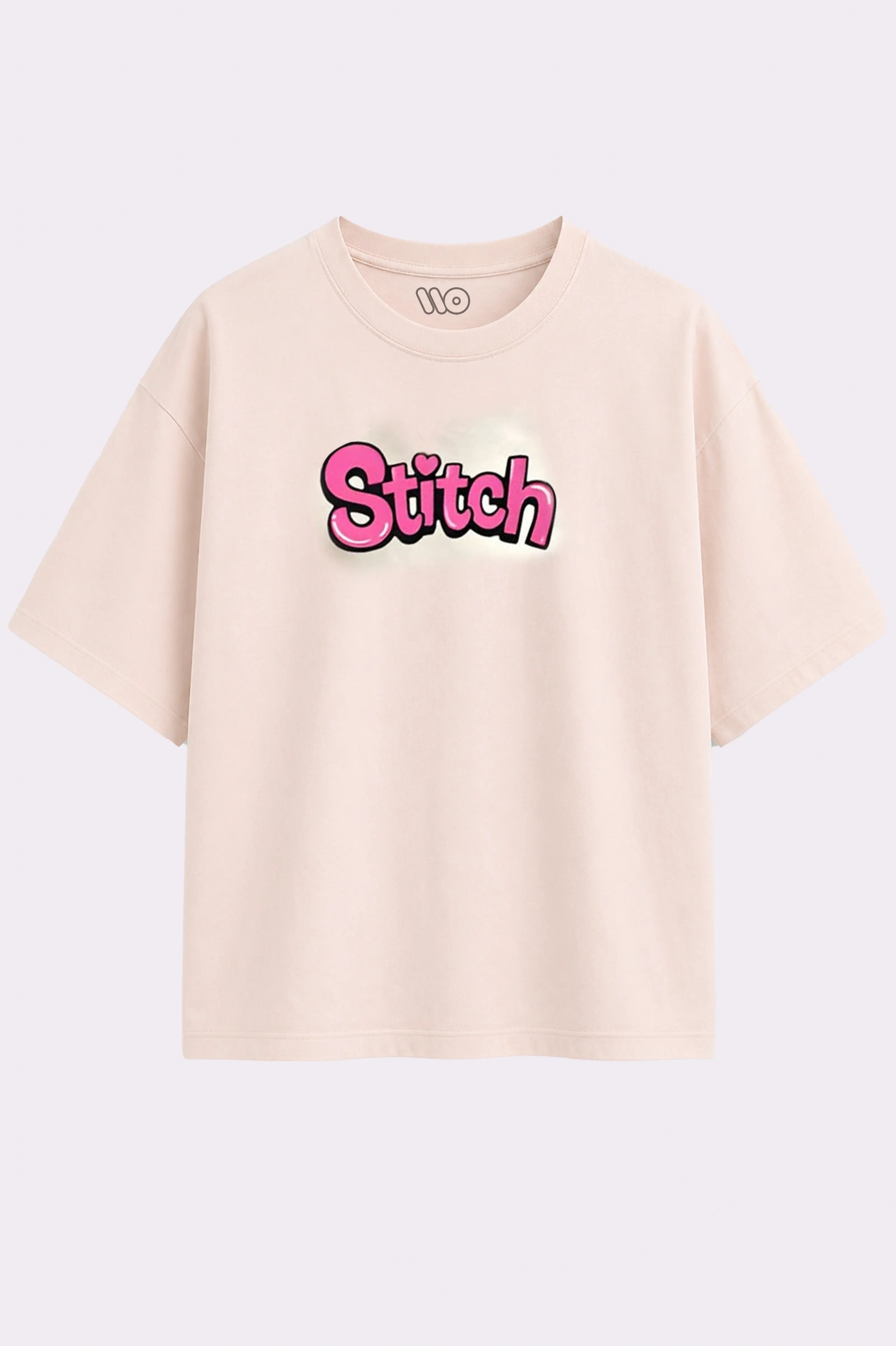 Pink Stitch Oversized Beige T-Shirt