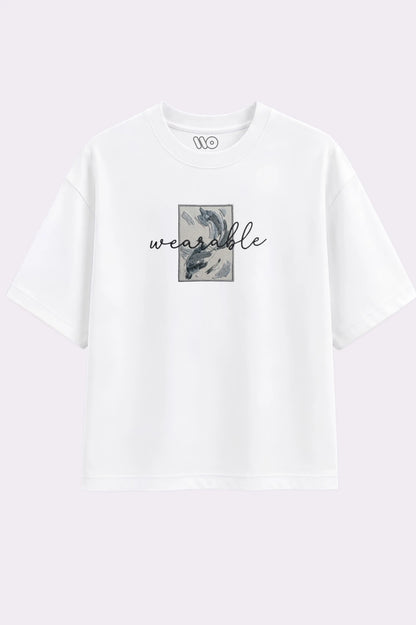 Wearable Printed White Embroidered T-Shirt