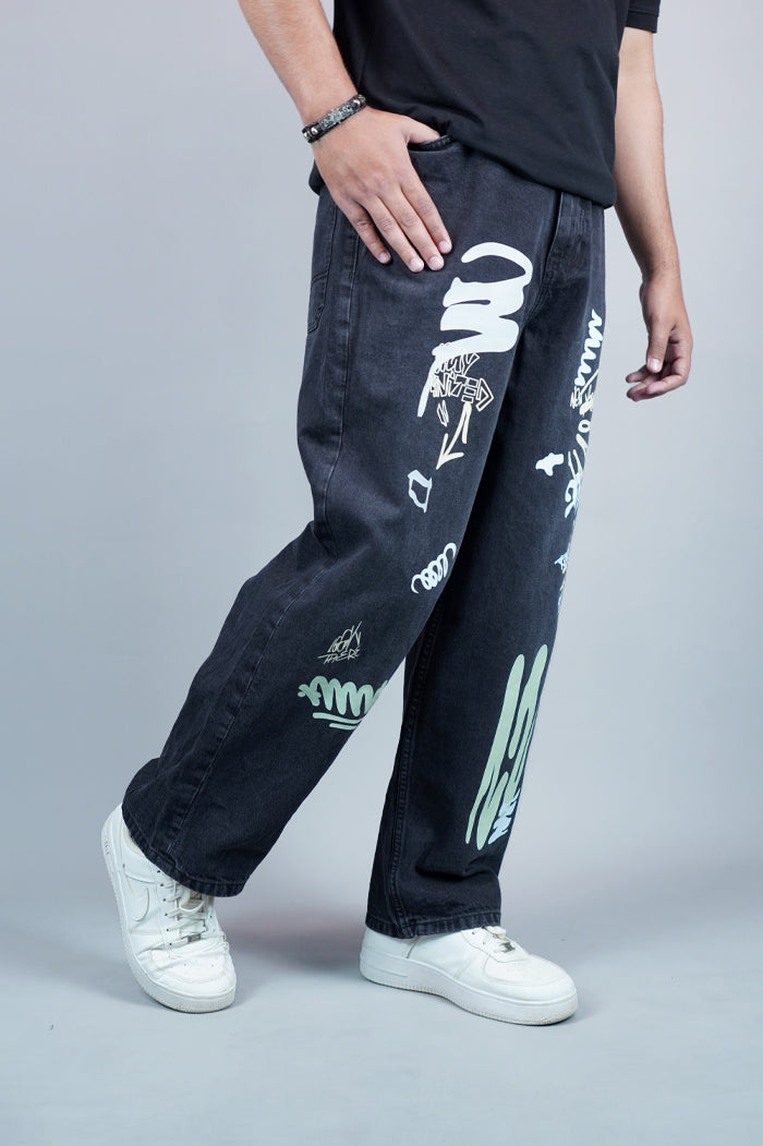 Black Graffiti Baggy Jeans