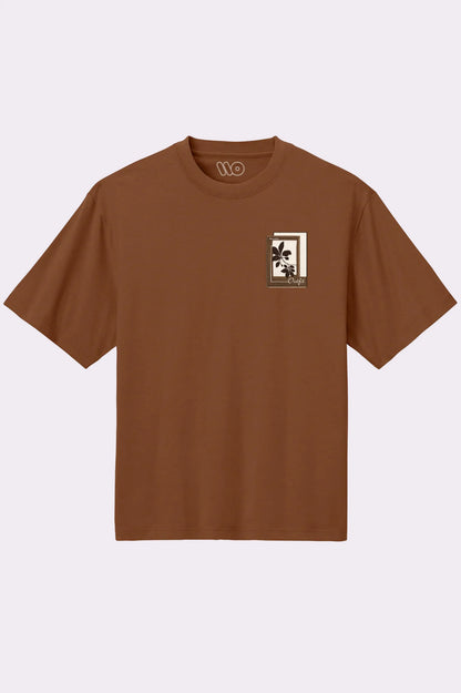 Brown Floral Artwork Embroidered T-Shirt