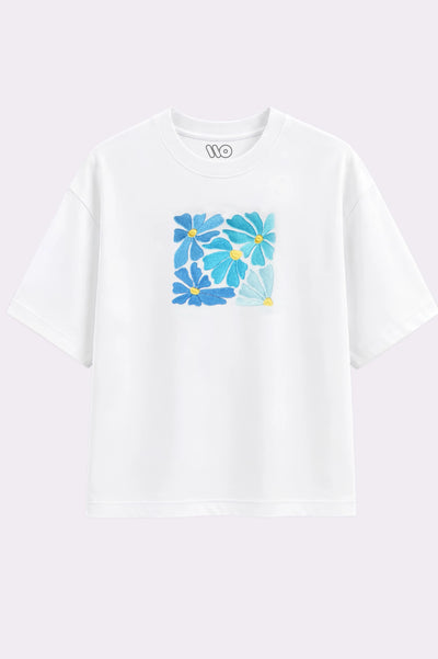 White Floral Embroidered T-Shirt