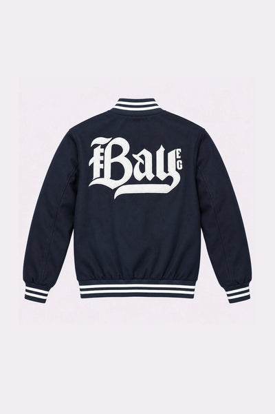 Navy Blue Letterman Jacket - back view