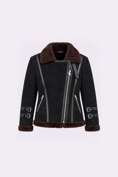 Black Shearling Biker Jacket